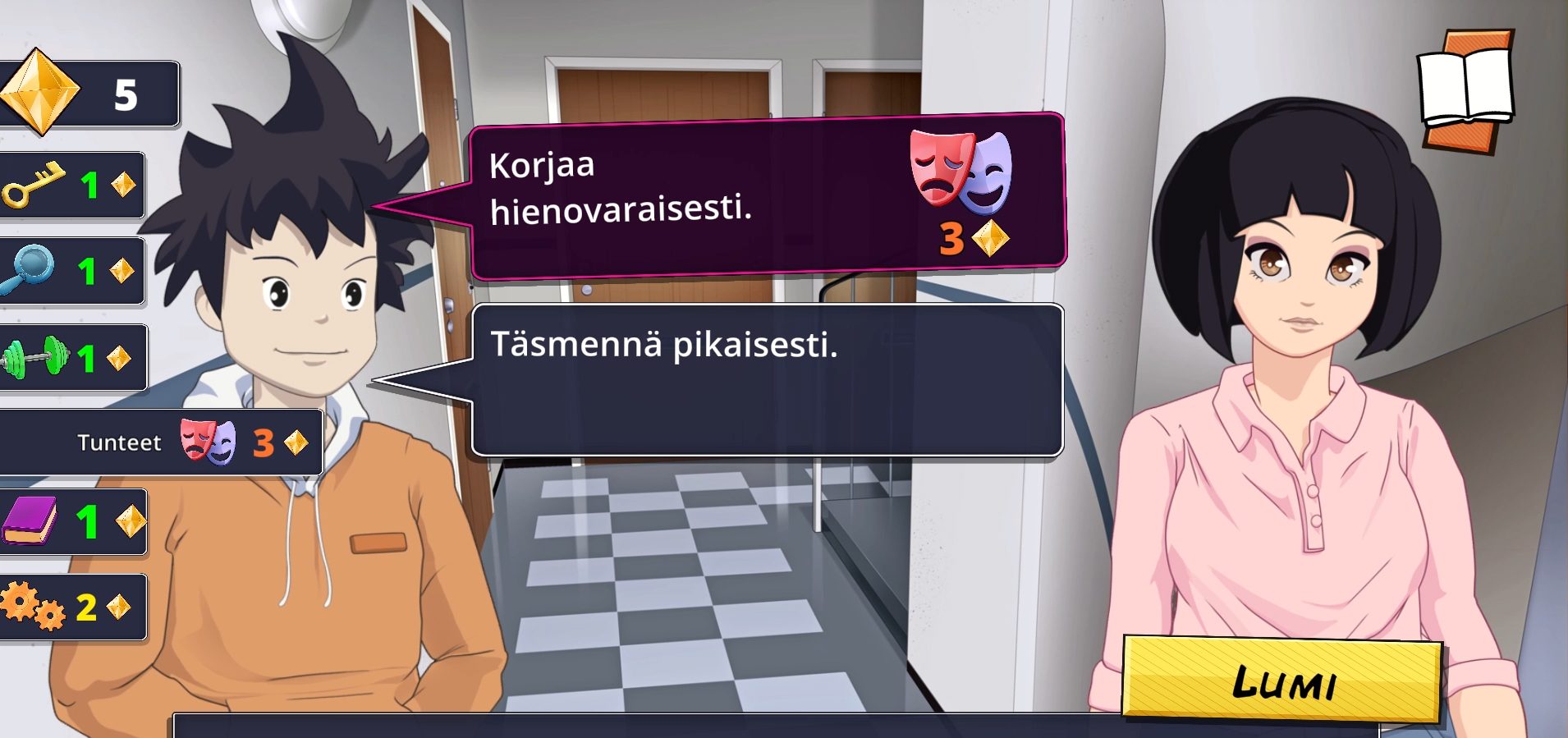 Kaksi hahmoa keskustelee Full ADHD -videopelissä.